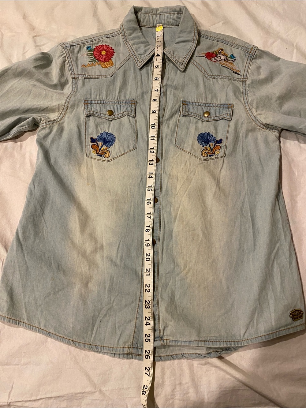 Spell Cactus Rose Light Wash Denim Button-Down Shirt with Floral Embroidery - Picture 10 of 10